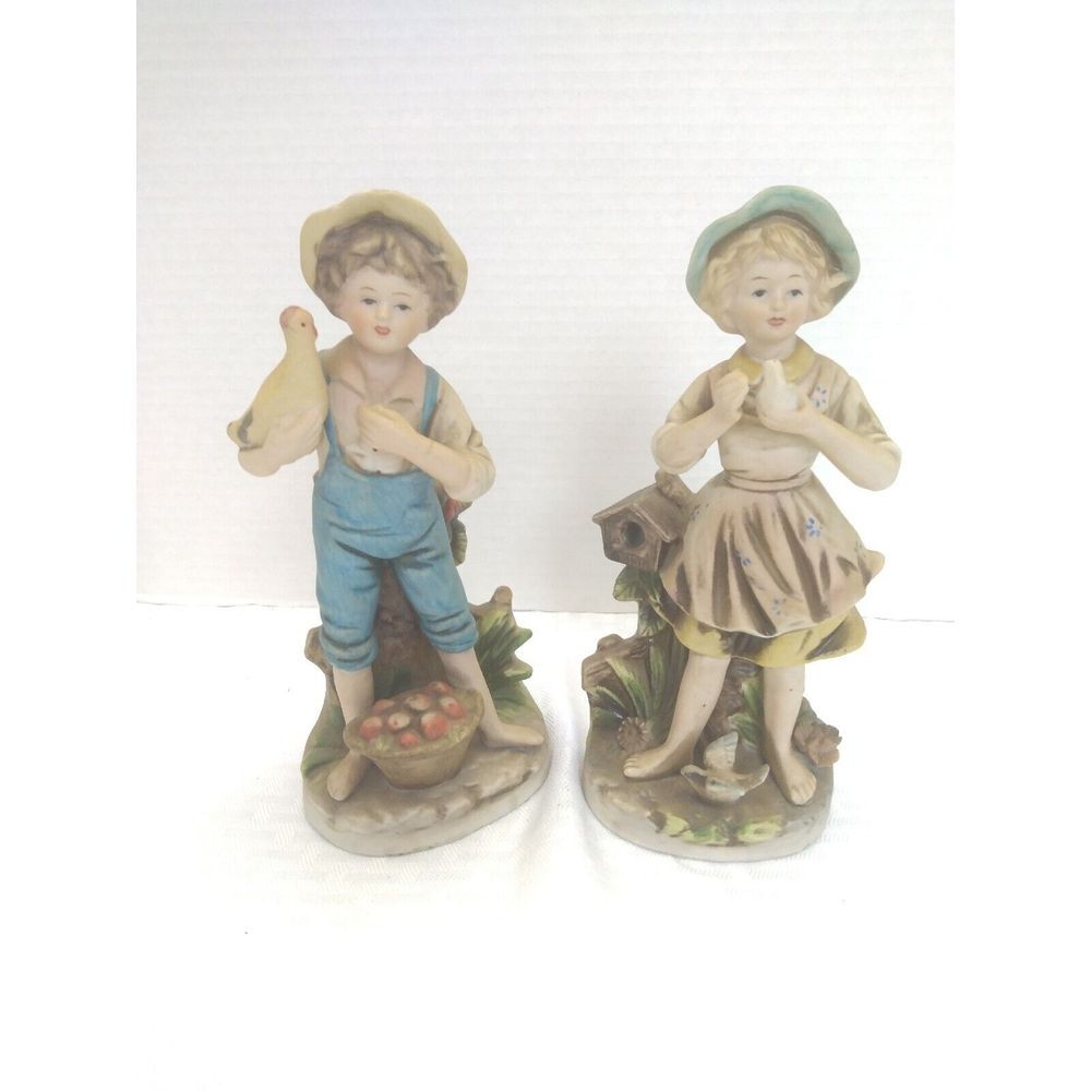 Vintage Homco Porcelain Figurines Boy and Girl 8880 Set of 2 Bisque Taiwan